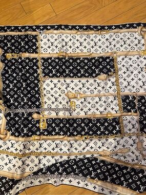 Louis Vuitton Black, White and Gold Chain & Belt Motif Silk Scarf